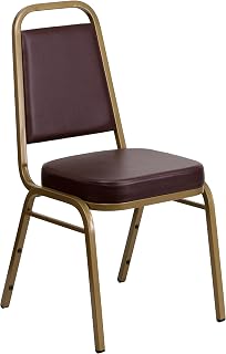 Flash Furniture HF1AGBN Trapezoidal-Back Stacking Banquet Chair, Brown Vinyl 2.5 Seat, Gold