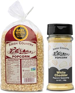 Amish Country Popcorn Variety Bundles | 2 lbs Baby White Popcorn Kernels and White Cheddar Cheese Seasoning Bundle | Old Fashioned, Non-GMO and Gluten Free