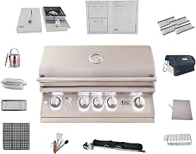 Lion Premium Grills L75000 | BBQ Gas Grill Bundle | 32 Inch Natural Gas Grill Package | Single Side Burner | Door & Two Drawers Combo | Four Ceramic tubes & more