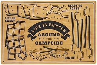 Farberware Bamboo Cutting Board with S'more Campfire Pattern, 12x18 Inch Reversible Charcuterie Board with Handles - Ideal for Chopping, Slicing, and Serving