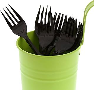 AmerCareRoyal Medium Weight Unwrapped Disposable Polypropylene Plastic Forks for Restaurants and Catering, Black, Pack of 1000