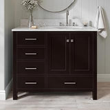 ARIEL Cambridge 42-inch Bathroom Vanity with Sink,Solid Wood, 0.75-inch Italian Carrara Marble Countertop, Single Oval Porcelain Sink, 2 Soft Closing Doors, 5 Dovetail Drawers, Espresso