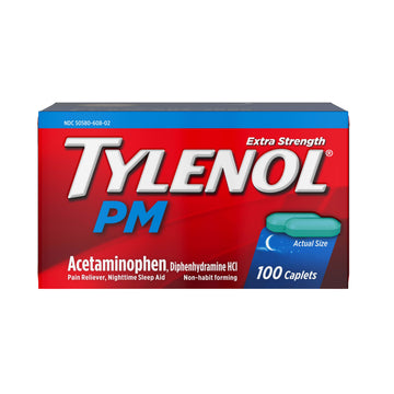 PM Extra Strength Caplets by Tylenol – 100 Count, 100ct, Model JJ-2404