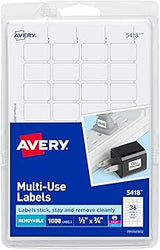Avery Removable Print or Write Labels, White, 0.5 x 0.75 Inches, Pack of 1008 (5418)