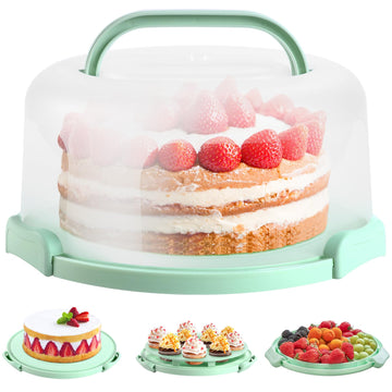 Ohuhu Cake Carrier with Lid, 12 Inch Diameter, Green