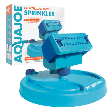 P2 20-Nozzle Mini Gear-Driven Oscillating Sprinkler on Sled Base by Aqua Joe – Rubber, BLUE, Model BDL-A0138
