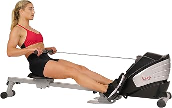 Sunny Health & Fitness Smart Flippable Magnetic Rower, 50 Inches Quiet & Smooth Stainless Steel Slide Rail, Full-Body Low-Impact Exercise Rowing Machine For Home, Free SunnyFit Training APP Connection