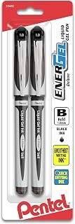 Pentel ENER-GEL Deluxe Liquid Gel Pen, 1.0mm, Bold Line, Metal Tip, Black Ink, 2 Pack (BL60BP2A)