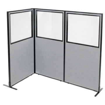 36-1/4"W x 72" H Freestanding 3-Panel Corner Room Divider with Partial Window by Global Industrial – Alloy Steel, Grey, Model 695045GY