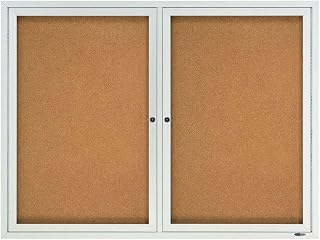 ACCO Brands Quartet Enclosed Indoor Cork Bulletin Board with Hinged Doors - Enclosed Bulletin Board, Natural Cork/Fiberboard, 48 x 36, Aluminum Frame