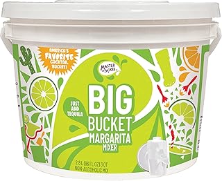 MASTER OF MIXES BigBucket Margarita Mix, 96 fl oz | Premium Lime & Lemon Juice | Ready to Use, Large Format Container, for Frozen or Chilled Drinks, Dispensing Spout Design