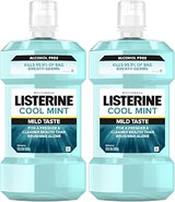Listerine Mouthwash, Zero Alcohol, Germ Killing, Less Intense Formula, Bad Breath Treatment, Alcohol Free Mouth Wash for Adults; Cool Mint Flavor, 1 L (Pack of 2)