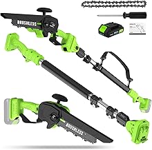 Steelite 2-IN-1 Brushless Electric Pole Saw & Cordless Chainsaw, 13 FT Max Reach Tree Trimmer with Auxiliary Handle, Includes 21V 2.0Ah Battery & Charger
