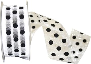 Reliant Ribbon Chiffon Asprin Dot Ribbon, 1-1/2 Inch X 25 Yards, White/black