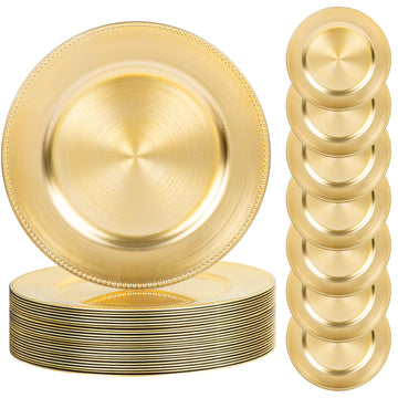 LIYH Plastic Charger Plates, 13 Inch Round, Gold, 24 Pack
