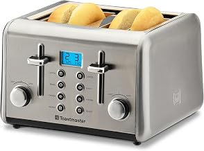 Toastmaster 4-Slice Digital Toaster - Stainless Steel with Reheat, Frozen, Bagel & Cancel Buttons - Kitchen Essential for Toasting Sandwich Bread - Four-Slot Toaster with Digital Display