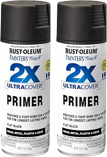 Rust-Oleum Painter's Touch 2X Ultra Cover Primer Spray, Flat Black | Indoor and Outdoor Surfaces (Metal, Wood, Plastic), Fast Dry, Durable, Sprays from Any Angle, Comfort Tip, Oil Based
