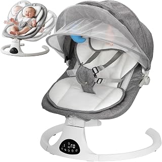 Electric Baby Swing with 5-Point Safety Belt and 5 Adjustable Swing Speeds | 5-Point Safety Belt;Remote Control; Dynamic Mode;Built-in Music & Phone Music Connectivity;Detachable Seat Pad