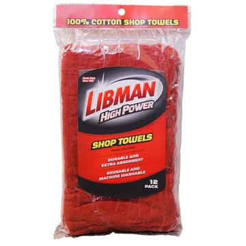 Libman Shop Towels 12 Pack by LIBMAN COMMERCIAL – 13" x 17", Cotton, Red, Model 0591012