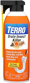 TERRO Drain Insect Killer, 1-Pack, Foam Treatment for Indoor Infestations | Kills Cockroaches, Drain, House, & Fruit Flies, Extension Tube Application, Drain Fly Killer, Works on All Pipes