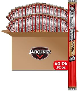 Jack Link's Beef Sticks, Original Zero Sugar – Protein Snack, Meat Stick with 6g of Protein, Meat Snack Sticks Made with 100% Beef, Office Bulk Pack, Individually Wrapped – 0.92 Oz. (40 Count)
