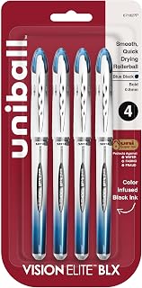Uni-Ball Vision™ Elite™ Liquid Ink Rollerball Pen, Bold Point, 0.8 mm, Silver Barrels, Blue/Black Ink
