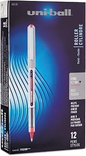 Uni-Ball VISION Stick Roller Ball Pen, Fine 0.7mm, Red Ink, Gray/Red Barrel, Dozen