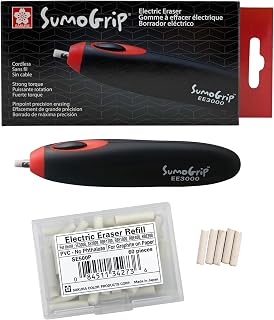 Sakura EE-3000 SumoGrip Electric Eraser, Black & Sakura SumoGrip EE-3000 Electric Eraser Refill - Vinyl Erasers for Mechanical Eraser - 60 White Art Eraser Refills