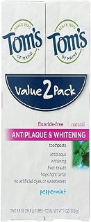 Tom's of Maine Fluoride-Free Antiplaque & Whitening Natural Toothpaste, Peppermint, 5.5 oz. 2-Pack