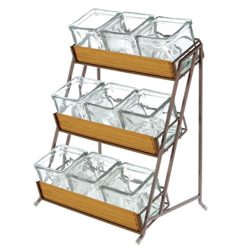 Condiment Holder 3-Tier Espresso Metal Condiment Holder with 9 Glass Inserts - 13" L x 9 1/2" W x 17 1/2" H by HUBERT – Metal, Espresso, Model 688640156242