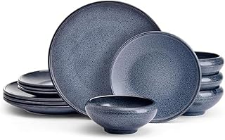 Mikasa Rylan 12 Piece Dinnerware Plate Bowl Set, Service for 4, Blue