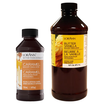 Butter Vanilla Bakery Emulsion 16 oz Bundled with Caramel Bakery Emulsions 4 oz by LorAnn Oils – 16 oz