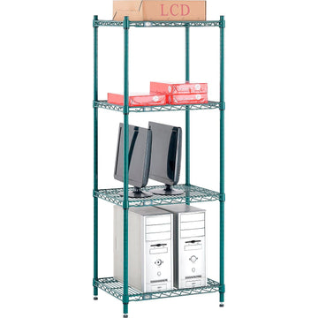 Poly-Green, 4 Tier, Wire Shelving Starter Unit, 24"W x 14"D x 63"H by Nexel – 4, Steel, Green, Model 14246G