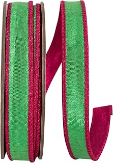 Reliant Ribbon Metallic Reversal Two Color Deluxe Backed Wired Edge Ribbon, Fuchsia/Green