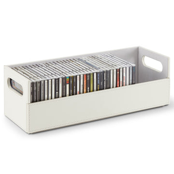 CD Storage Box by Stock Your Home – 17.73 x 6.25 x 5.5 inches, Faux Leather, White
