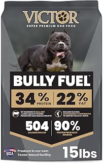 VICTOR Bully Fuel Dry Dog Food - High-Calorie Formula for Muscle, 15 lb | Real Beef First Ingredient, Lean Muscle Support, Glucosamine & Chondroitin for Joint Health, Omega 3 & 6 for Skin & Coat