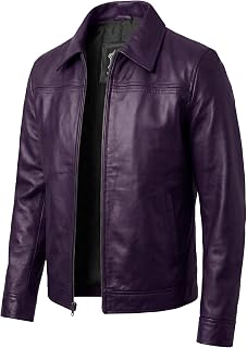 Men's Real Lambskin Leather Motorcycle Jacket, Shirt Collar