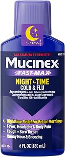 Mucinex Nightshift Cold and Flu Medicine for Adults Relieves Fever, Sneezing, Sore Throat, Runny Nose & Cough, Acetaminophen, Dextromethorphan HBr, Triprolidine HCl, 6 Fl Oz (Pack of 1)
