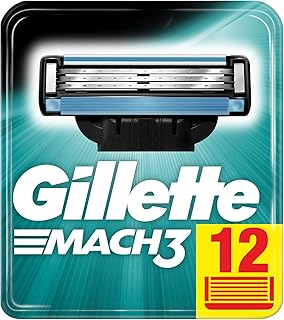 Gillette Mach3 Razor Blades, 12 Replacement Blades for Men's Wet Razors with Triple Blade