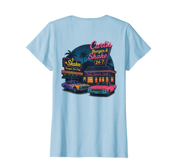 Curtis Burger and Shake Retro Diner Night - On Back T-Shirt by Vintage American Diner Retro Vibes – Baby Blue
