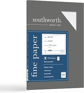 Southworth 25% Cotton Business Paper, 8.5” x 11", 24 lb/90 gsm, Linen Finish, White, 100 Sheets - Packaging May Vary (P554CK)
