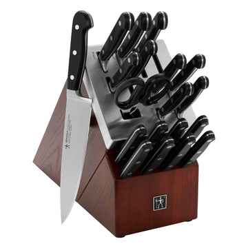 Classic Precision 20-pc Self-Sharpening Knife Block Set by HENCKELS – 20-pc, ZWILLING Carbon No Stain Steel, Brown, Pack of 20, Model 1025288