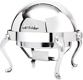 Eastern Tabletop 3118QA-SS Roll Top Chafer - 8 Quart, Round, Stainless Steel Chafing Dish - Attractive Design, Perfect for Weddings, Parties, and Buffets
