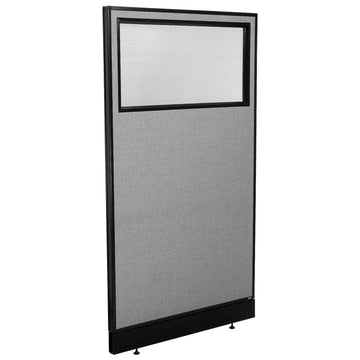 36-1/4"W x 64" H Office Partition Panel with Partial Window & Pass-Thru Cable by Global Industrial – Alloy Steel, Grey, Model 694723WPGY