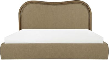 Camilla Queen Bed, Solid Ash Frame, Wave Headboard, Polyester Upholstery, No Box Spring Needed, Green