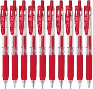 Zebra Technologies Zebra Sarasa Clip 1.0 Retractable Gel Ink Pen, Rubber Grip, 1.0mm, Red Ink, Value Set of 10