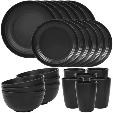 Quatish Dinnerware Set, 24 Piece Service For 6, Black