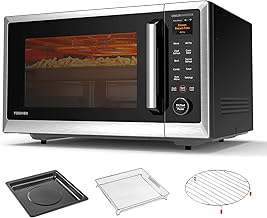 TOSHIBA OptiChef PRO MAX Air Fryer Combo Microwave Oven, 1.3 Cu.Ft, 1100W | 2.4-Inch Color Screen, Origin Inverter Technology, Smart Microwave Sensor, Compatible with Alexa, Countertop, Silver