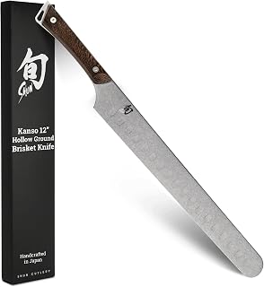 Shun Kanso 12" Hollow Ground Brisket Knife, Handcrafted Japanese Meat Slicing Knife with Wooden Saya Sheath, AUS10A Stainless Steel Blade, Tagayasan Handle