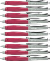 Schneider Haptify 135329 Ballpoint Pen (Line Width M, Ink Colour: Blue) Pack of 10, Sage Grey/Magenta | Rubberised three-surface handle, indelible, refillable, line width M, wear-resistant stainless steel tip